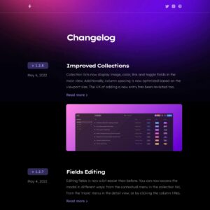 Create a changelog with release notes quickly and easily with this free website template. Customize the style and typography to your liking and you're good to go. Give it a try now!