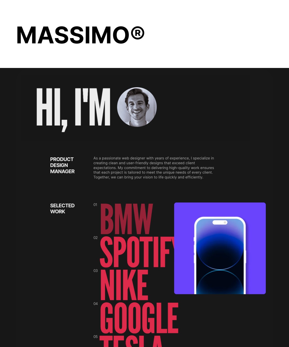 Massimo — Minimalist Freelancer Portfolio Template